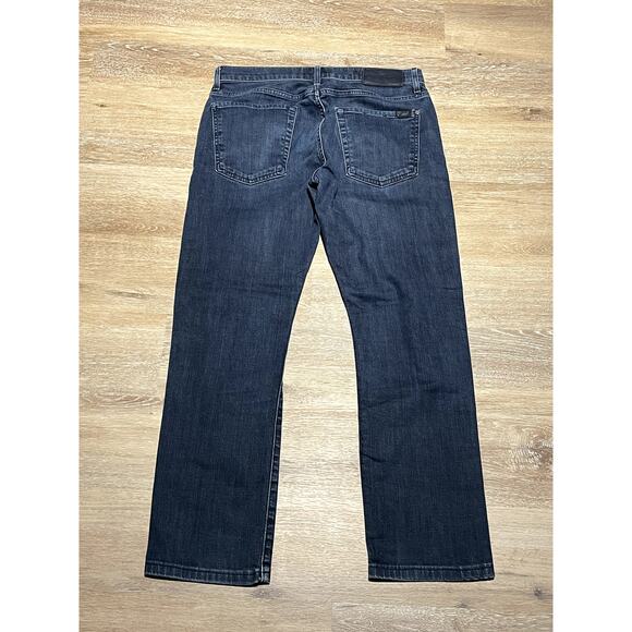 7 for all Mankind The Straight Womens 5 Pocket Jeans 32 Dark Wash Distressed EUC - Picture 10 of 16